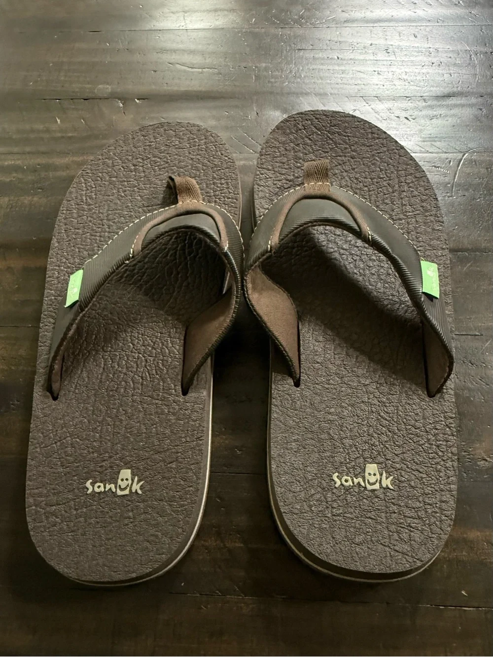 Sanuk Root Beer Cozy Flip Flops Kids Size 2-3 Youth Thong Sandals Faux Leather